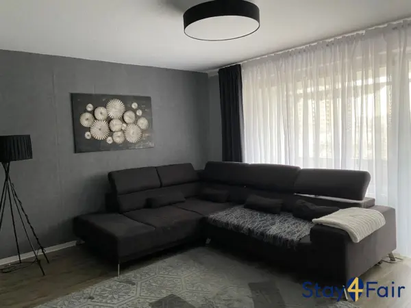 living room with sofa bed in apartment near Hannover Messe