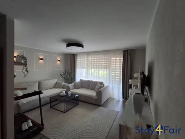 living room with sofa bed in apartment near Hannover Messe