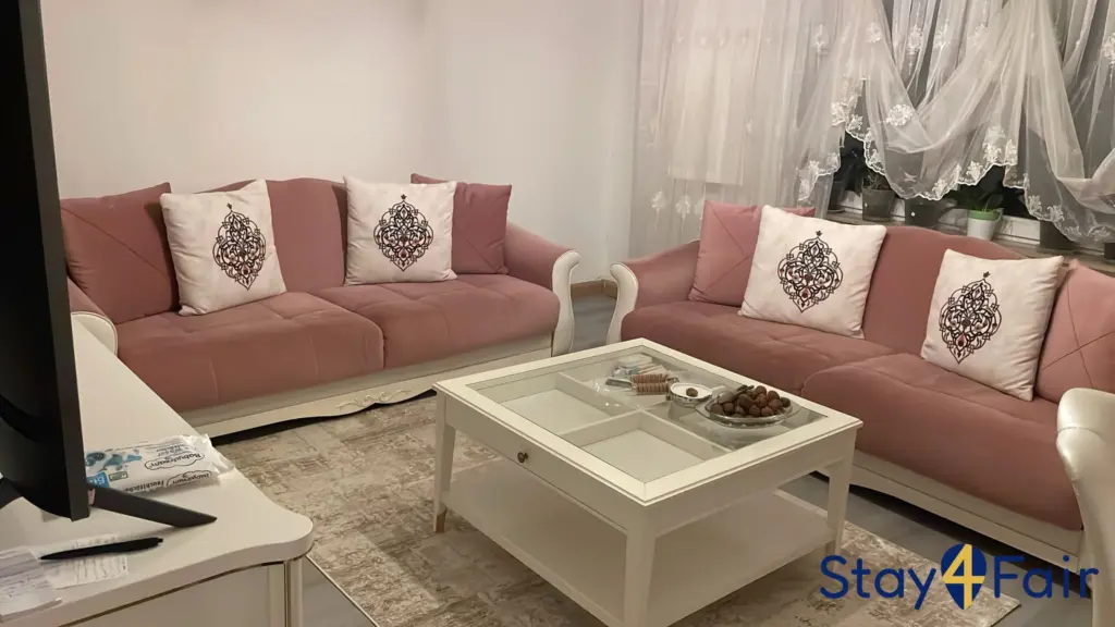 living room with sofa bed in 3 room apartment Hannover city center