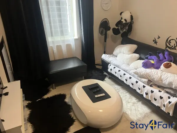 living room with sofa bed in 2 room apartment near Hannover Messe